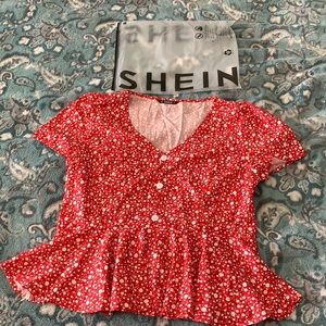 Shein red floral peplum top